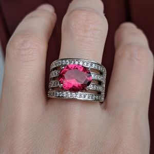 🆕S925-Pink Tourmaline/White Cubic Zirconia Ring